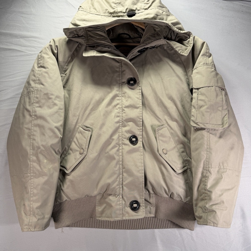 Cabelas Goose Down Jacket Men Medium Gray Full Zip Hooded Premier Feathers Hunt